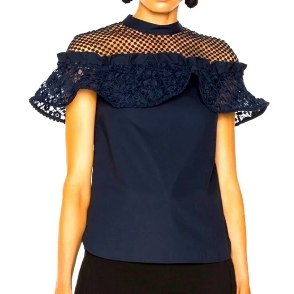 Self-Portrait Navy Lace Blouse - Picture 4 of 9